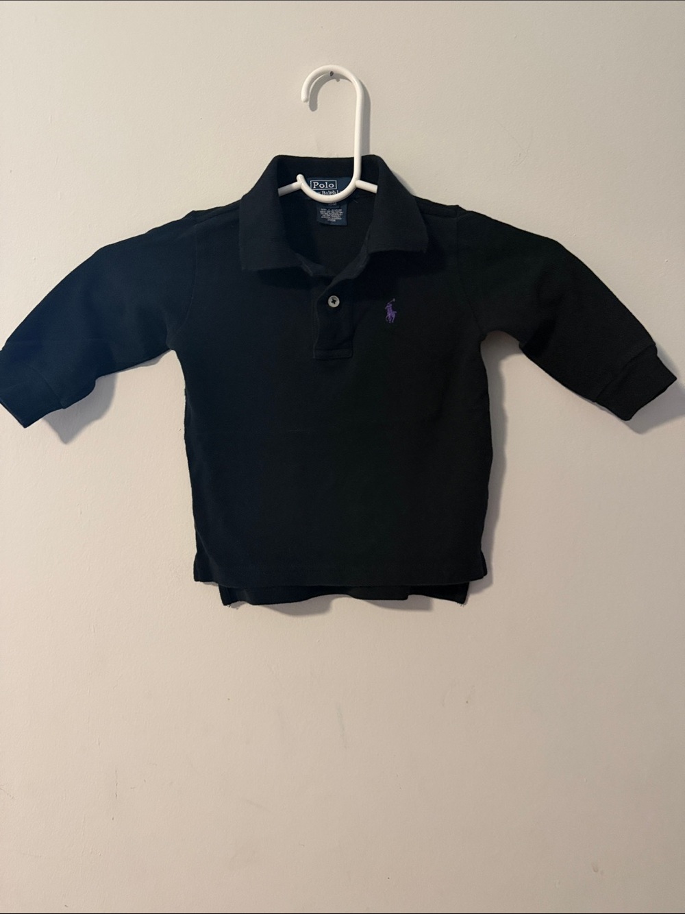 Ralph Lauren Black Long-Sleeve Polo with Purple Logo